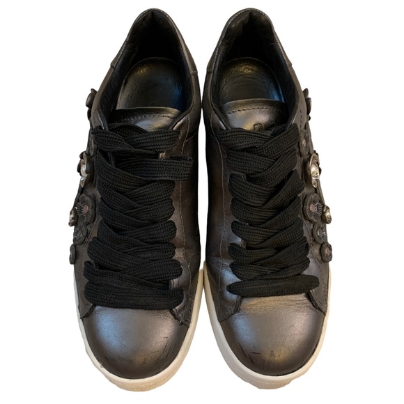 COACH Gunmetal Tea Rose Metallic Low Top Sneakers - Picture 3 of 11